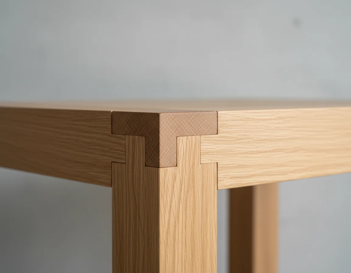 Close-up of wooden table joinery